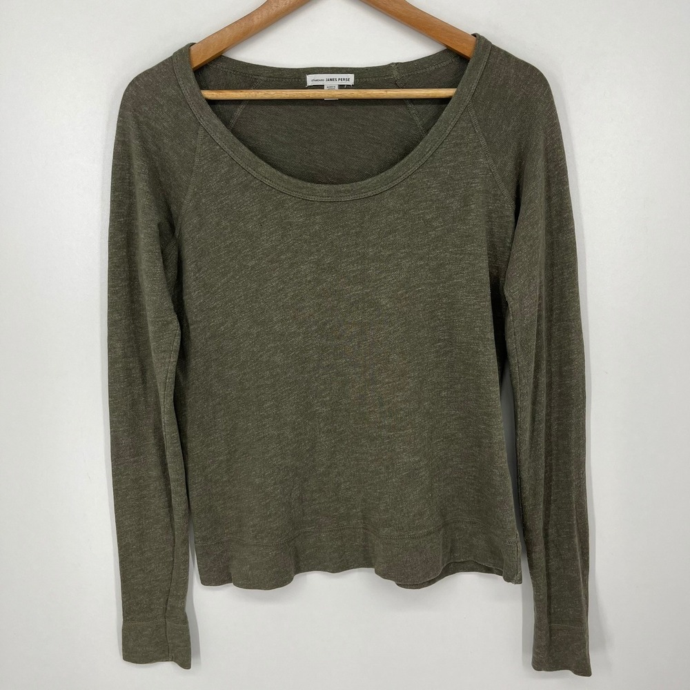 James Perse Standard Olive Green Raglan Scoop Neck Top Womens Size 1